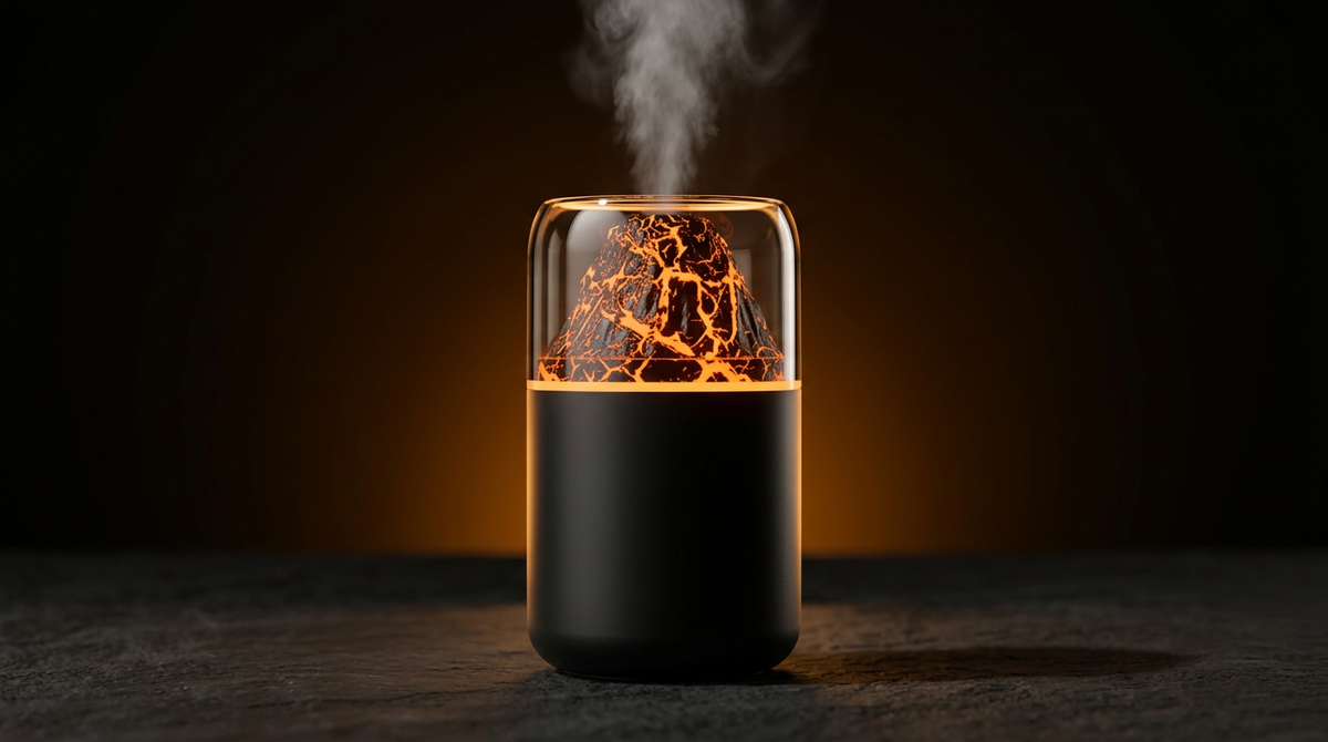Diffuseur ZenGlow noir, dôme effet lave allumé et brume